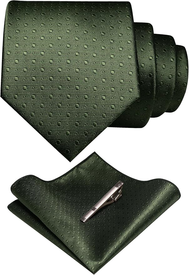 RBOCOTT Mens Woven Tie and Pocket Square with Tie Bar Sets Solid Necktie