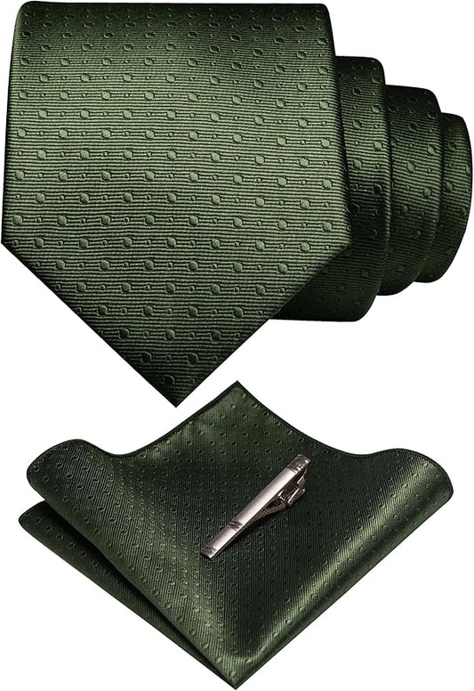 RBOCOTT Mens Woven Tie and Pocket Square with Tie Bar Sets Solid Necktie