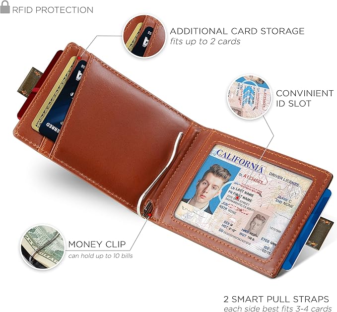 RFID Blocking Slim Money Clip Wallet – Leather Bifold Front Pocket Minimalist Mens Wallet with Money Clip for Men, Small Credit Card Holder Wallet - Travel Wallet with Gift Box