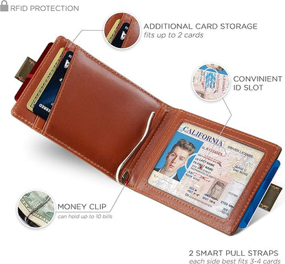 RFID Blocking Slim Money Clip Wallet – Leather Bifold Front Pocket Minimalist Mens Wallet with Money Clip for Men, Small Credit Card Holder Wallet - Travel Wallet with Gift Box