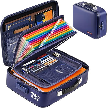 SMARTAKE Fireproof Document Box with Lock, Hard Case Waterproof Safe Box File Organizer, for Important Documents Papers Passports Certificates Laptop Money Safe Storage, Blue (15x11.5x5.5 Inch)
