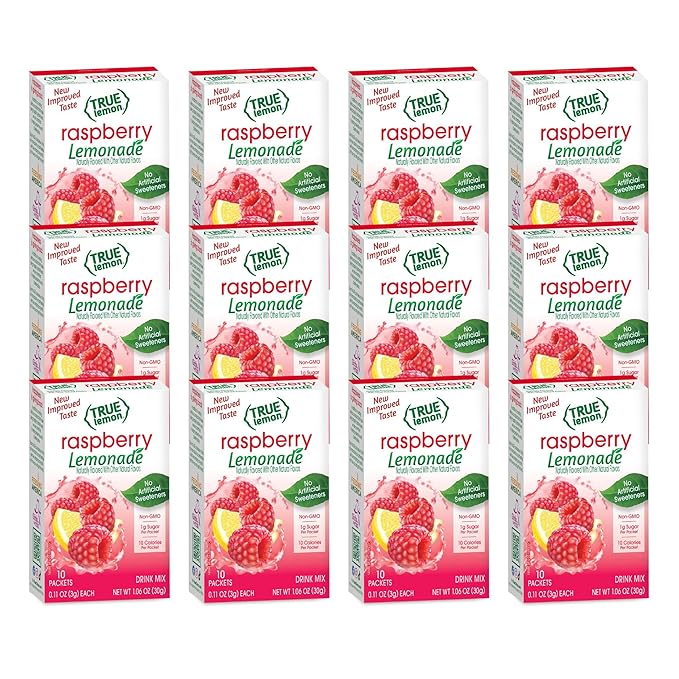 True Citrus Raspberry Flavored Lemonade Drink Mix, Non GMO, 10 Counts, 1.06 Ounces (Pack Of 12)
