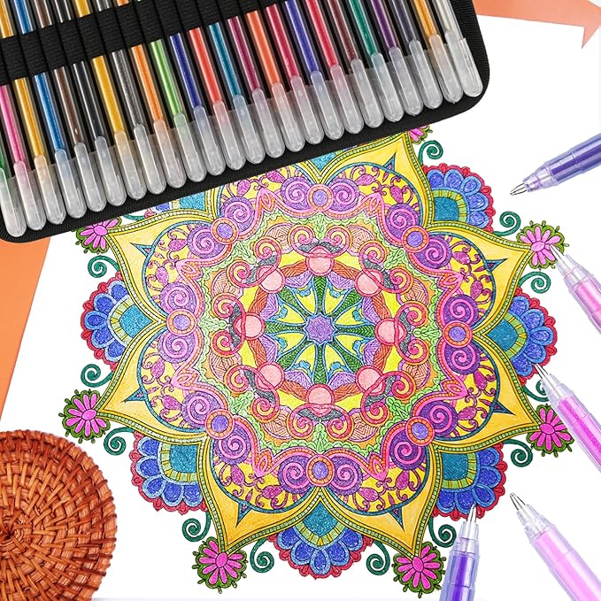 144 Colored Gel Pens, Glitter Neon Metallic Pastel Morandi Pens with Carrying Case with 150% More Ink for Adults Coloring Books Drawing Doodling Crafts Scrapbooks Bullet Journaling