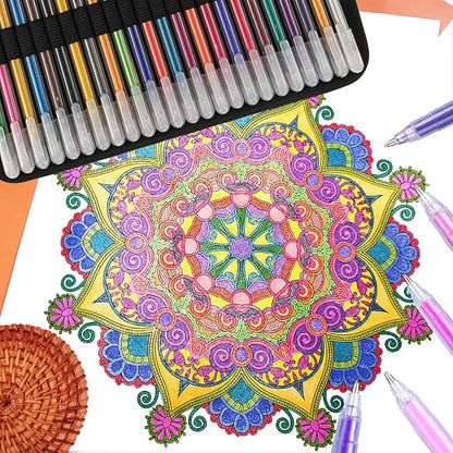144 Colored Gel Pens, Glitter Neon Metallic Pastel Morandi Pens with Carrying Case with 150% More Ink for Adults Coloring Books Drawing Doodling Crafts Scrapbooks Bullet Journaling