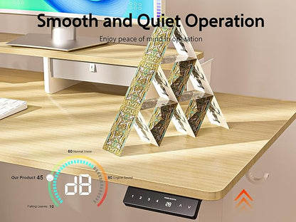 55x24 Inches Electric Standing Desk with Drawer and Monitor Stand, Height Adjustable Stand up Desk for Home Office, Ergonomic Sit to Stand Table with Phone Holder, 3 Hooks, Oak