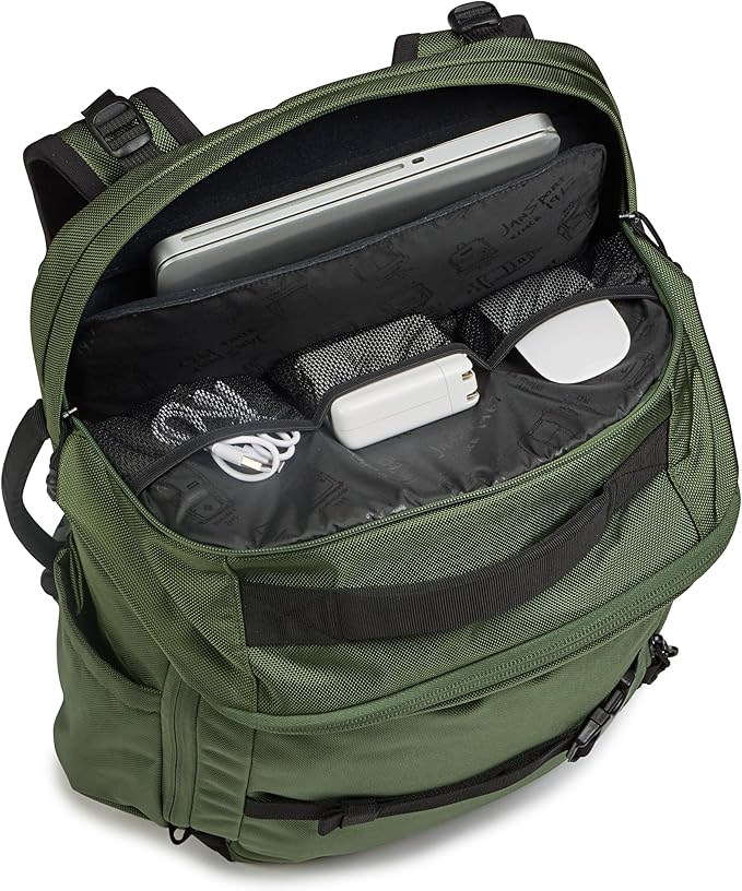 JanSport Venture Pack – Travel Pack With Large Main Compartment with Compression Straps, Dual Water Bottle Pockets, Padded Hip Belt & Luggage Trolley Pass-Through, Cargo Green