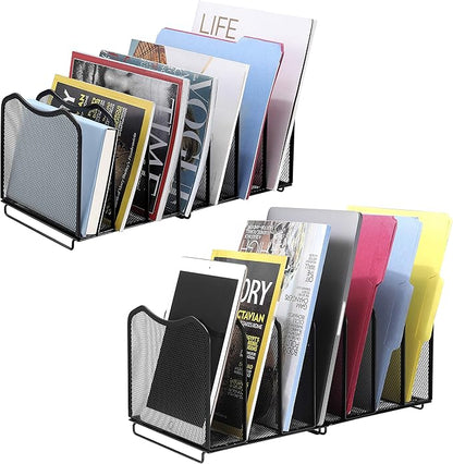 2 Pack-Simple Trending Mesh Desktop File Sorter Organizer, 7-Section Bookshelf For Desk Home Office , Black