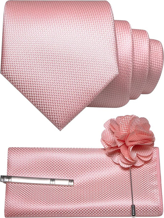 JEMYGINS Mens Tie and Lapel Pin with Pocket Square Tie Clip Sets for Casual and Business 4PCS
