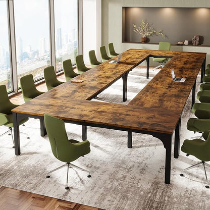 6.56 FT Conference Table, Super Sturdy Large Rectangle Meeting Seminar Table for 8 Person, Long Business Tables (Brown, 1PC)