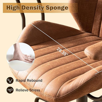 Home Office Desk Chair Adjustable Height, Ergonomic Executive Office Chair with Armrests, Rolling Comfy Desk Chair with Lumbar Support, Mid Century Modern Suede Leather, Brown