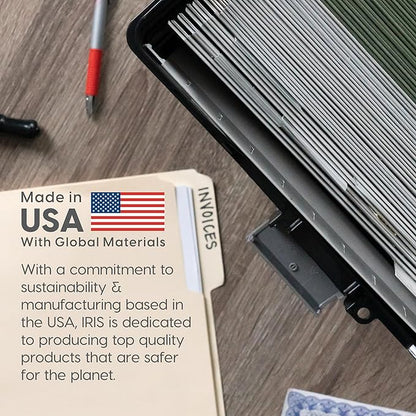 IRIS USA File Box with Lid File Organizer for Letter File w/Organizer-Lid, Water Resistant Document Box, Plastic Mobile Filing Organizer, Secure Buckle, Portable Handle, Lockable, Black 4 Pack