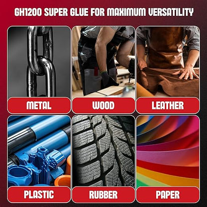 GH1200 - Super Glue for All Purpose - 4 Gram x 16 PCs Super Fast, Thick & Strong Adhesive Superglue - Cyanoacrylate Glue for Hard Plastics, DIY Craft, Ceramics, Frame, Leather, Metal Etc