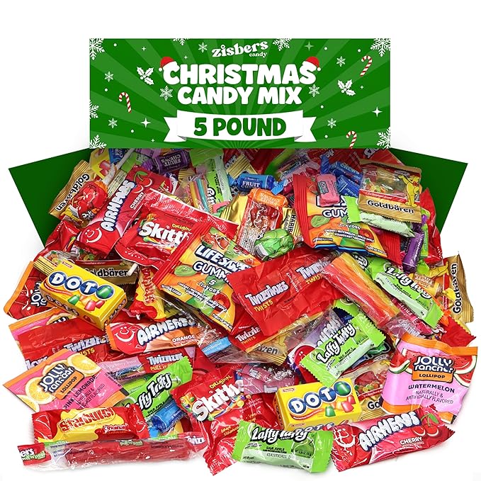 Bulk Christmas Candy Variety Pack 5 Pound - Individually Wrapped Assorted Candies for Stocking Stuffers, Holiday Parties, Pinata Fillers, Classroom, Office Bowls & Treats - Approx. 250 Pieces