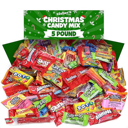 Bulk Christmas Candy Variety Pack 5 Pound - Individually Wrapped Assorted Candies for Stocking Stuffers, Holiday Parties, Pinata Fillers, Classroom, Office Bowls & Treats - Approx. 250 Pieces