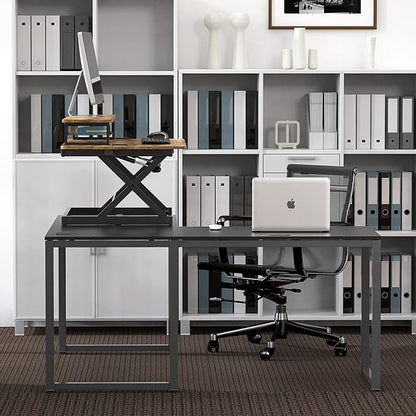SHW 36-Inch Height Adjustable Standing Desk Converter Sit to Stand Riser Workstation, Rustic Brown