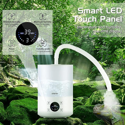 Smart Reptile Fogger Humidifiers with Humidity Control, Reptile Terrarium Humidifier Smart Touch, 3 Grades Adjustable Fogger with Hose for Reptile Amphibians Herps Snakes Plants