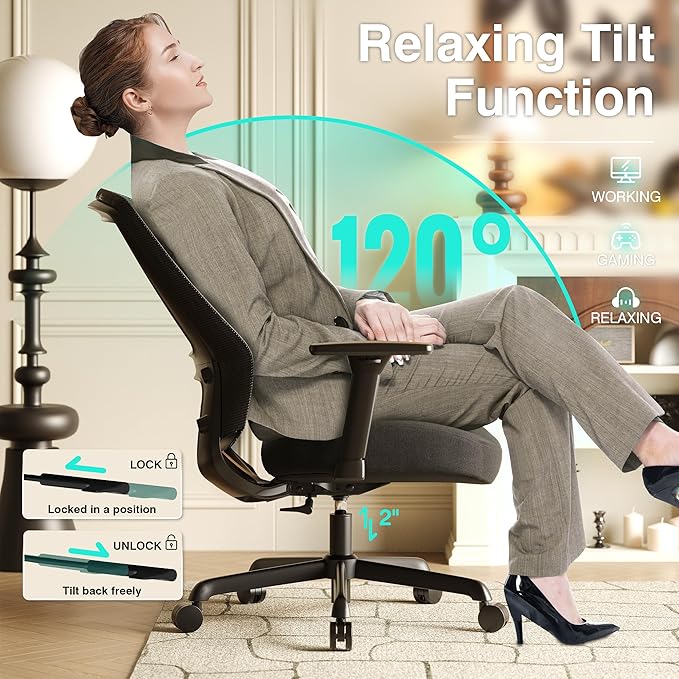 ELABEST T96C Ergonomic Home Office Chair, Mesh Computer Desk Chair with 4D Armrests, Adjustable Lumbar Support,Rolling Swivel Task Chair for Long Hours, Sponge Cushion