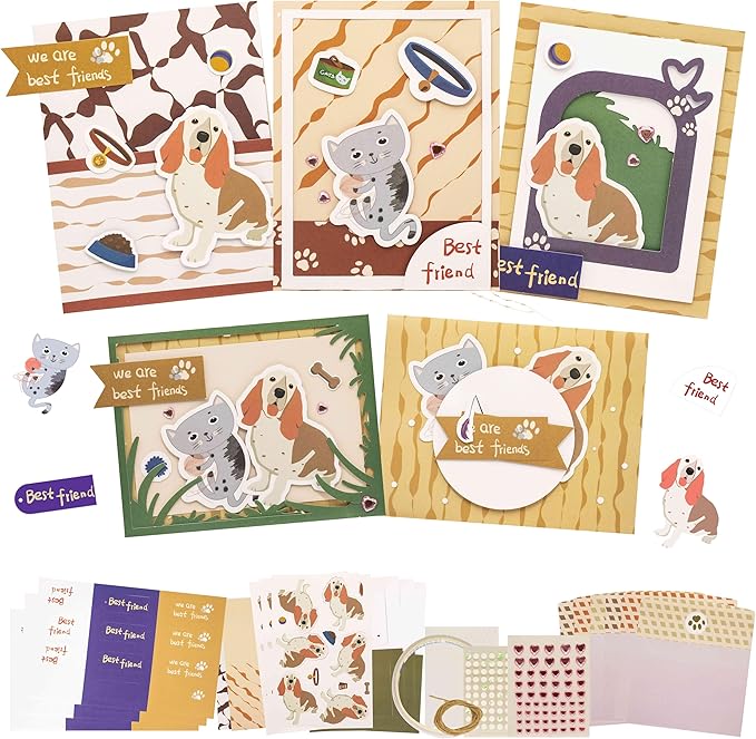 Card Making Kits DIY Blank Cards with Envelopes, Cat Thank You Cards, Dog Thank You Cards for Best Friends, Teachers, Includes 9 Envelopes