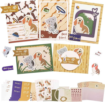 Card Making Kits DIY Blank Cards with Envelopes, Cat Thank You Cards, Dog Thank You Cards for Best Friends, Teachers, Includes 9 Envelopes