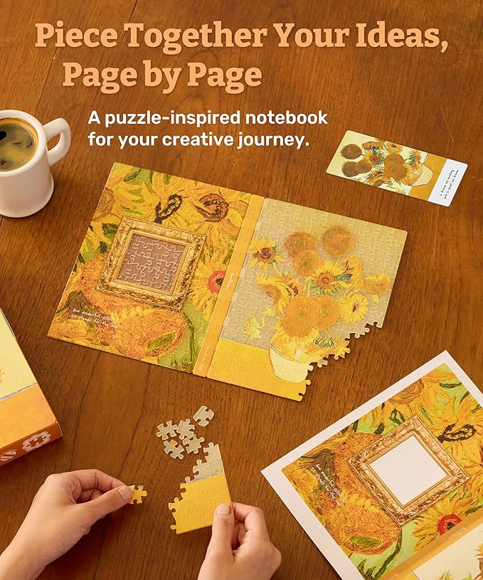 PieceRelax A5 Puzzle Journal for Adults, 300 Piece Plastic Jigsaw Book Cover (Includes Notebook) - Van Gogh - Sunflowers, Unique Gift [YA1064]