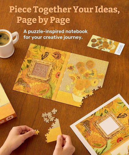 PieceRelax A5 Puzzle Journal for Adults, 300 Piece Plastic Jigsaw Book Cover (Includes Notebook) - Van Gogh - Sunflowers, Unique Gift [YA1064]