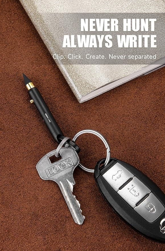 KEEPO LINK Mini Mechanical Pencil with Key Ring & 2 Extra Nibs, Titanium Infinite Keychain Pencil for Everyday Carry, Office, Outdoor, Back to School Supplies, OLP01 (Matte Black)
