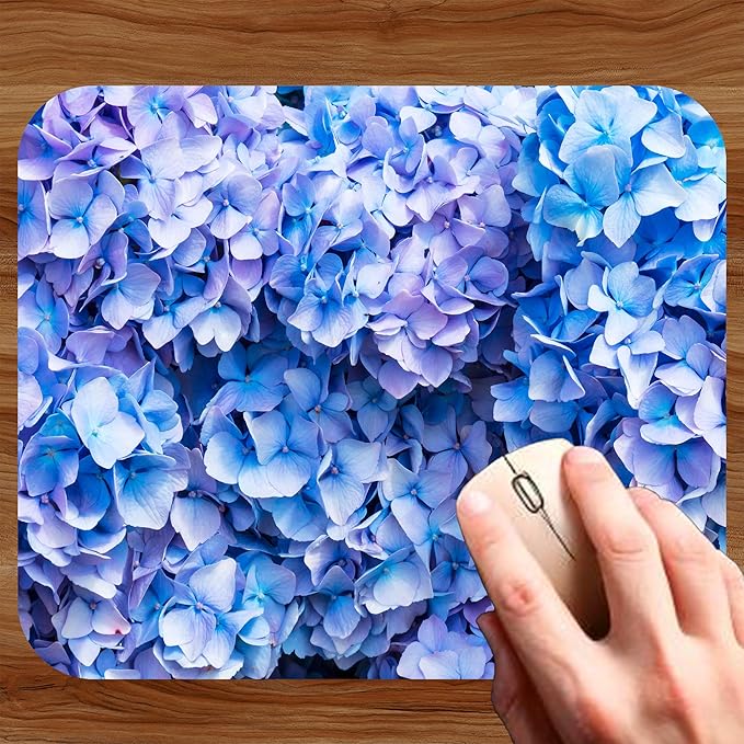 Floral Pattern Flower Mouse Pad Mat Mousepad for Desk Computer Laptop PC Gaming Home or Office Gift for Her Flowers (Blue Hydrangea MP104)