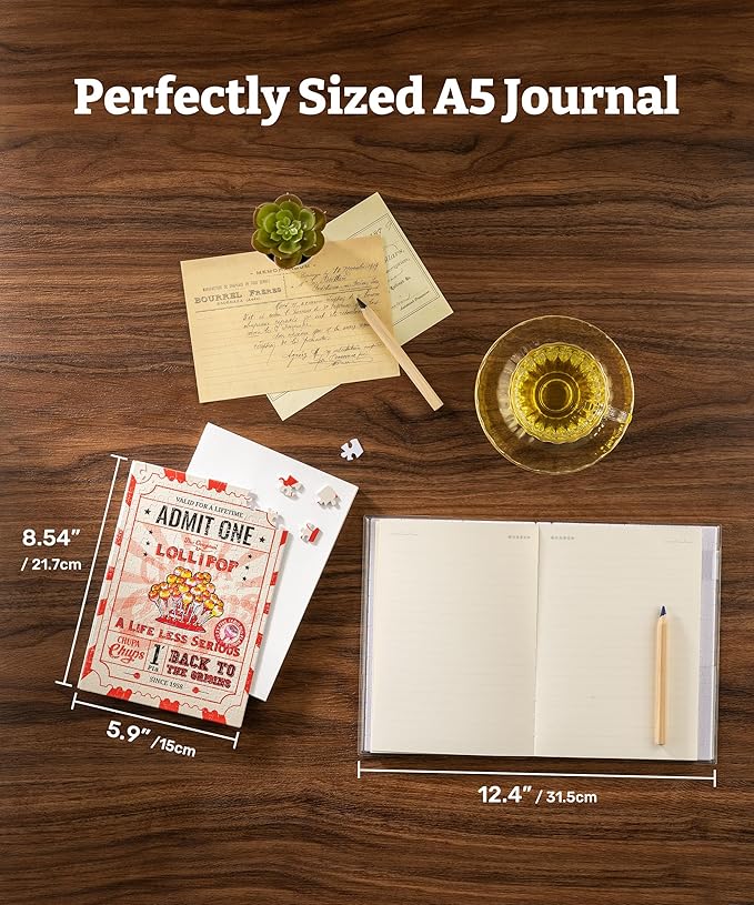 PieceRelax A5 Puzzle Journal for Adults, 300 Piece Plastic Jigsaw Book Cover (Includes Notebook) - Chupa Chups_Timeless Memories - Fun Pass, Unique Gift [YA1067]