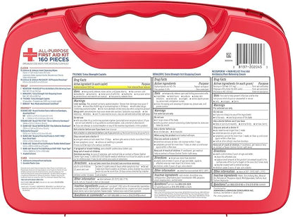 All-Purpose Portable Compact First Aid Kit for Minor Cuts, Scrapes, Sprains & Burns, Perfect for Home, Car, Travel, Camping Essentials & Outdoor Emergency Kit, 160 Pieces