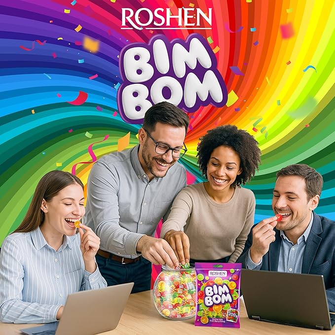 Roshen Bim Bom Hard Candy with Fruit Flavor Filling, Delicious, Flavorful hard Sweets Bulk Candy 16.51oz/468gr Pack of 1