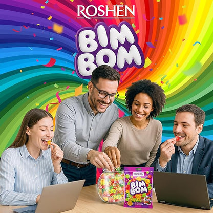 Roshen Bim Bom Hard Candy with Fruit Flavor Filling, Delicious, Flavorful hard Sweets Bulk Candy 16.51oz/468gr Pack of 1