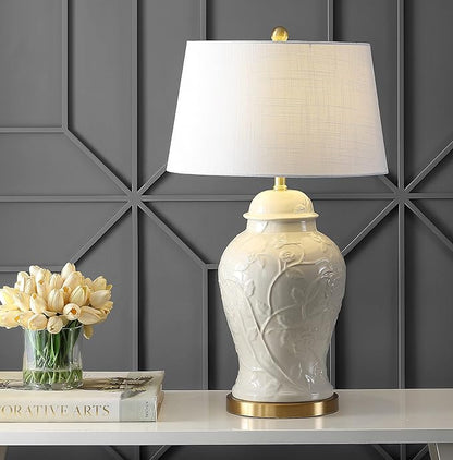 JONATHAN Y JYL6604A Naiyou 29.5" Ceramic Classic Traditional LED Lamp Table Lamp French Country Bedside Desk Nightstand Lamp for Bedroom Living Room Office College Bookcase LED Bulb Included, Cream