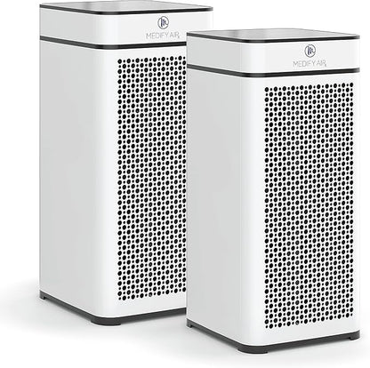 Medify MA-40 Air Purifier with True HEPA H13 Filter | 1,793 ft² Coverage in 1hr for Smoke, Wildfires, Odors, Pollen, Pets | Removal to 0.1 Microns | White, 2-Pack