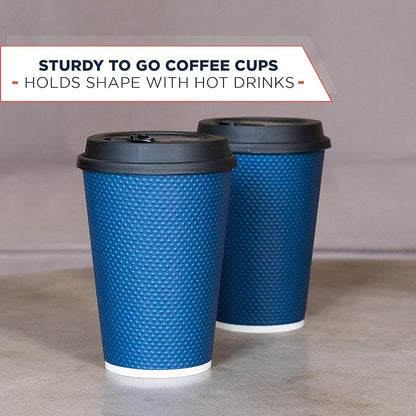 Disposable Coffee Cups With Lids - 12 oz Togo Coffee Cup With Lid (80 Set). To go Travel Paper Hot Cups Insulated For Hot and Cold Beverage Drinks, No Sleeves Needed (Midnight Blue)