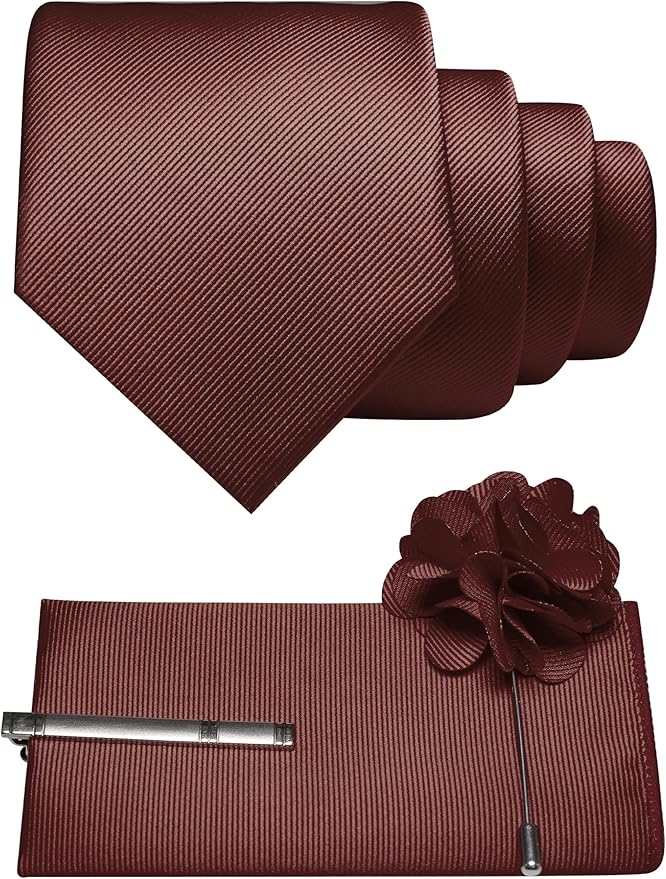 JEMYGINS Formal Necktie Solid Color Tie and Pocket Square with Tie Clip Lapel Pin Sets for Men 4PCS