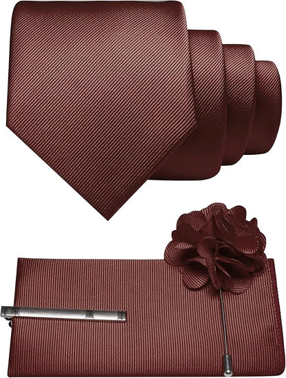 JEMYGINS Formal Necktie Solid Color Tie and Pocket Square with Tie Clip Lapel Pin Sets for Men 4PCS