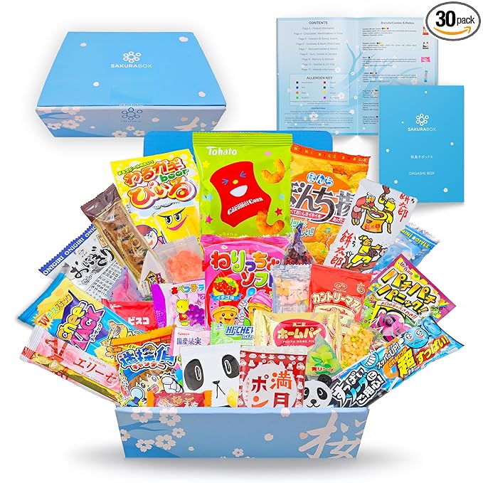 Japanese Snacks & Candy Dagashi with English Pamphlet 30 Pieces Custom Gift Set (Box)