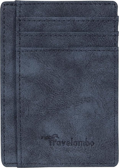 Travelambo Slim Wallet Front Pocket Minimalist Leather RFID Blocking Medium Size