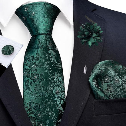 GUSLESON 3.15"（8cm） Mens Floral Tie and Lapel Pin Necktie Hankerchief Cufflinks Set for Men
