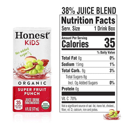 Honest Kids Super Fruit Punch, Organic Juice Drink, 6 Fl oz Juice Boxes, 6 Fl Oz (Pack of 40)