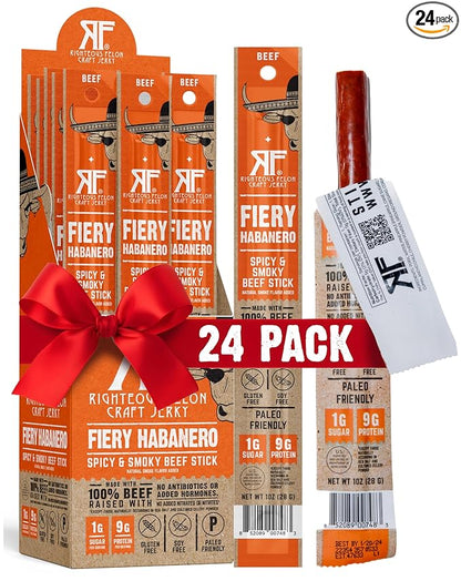 Righteous Felon Meat Sticks | 100% Beef Sticks | Gluten Free & Keto Meat Sticks | Low Sugar & High Protein Beef Sticks | Healthy Snack for Adults | Jerky Gifts for Men | Fiery Habanero, 24 Pack