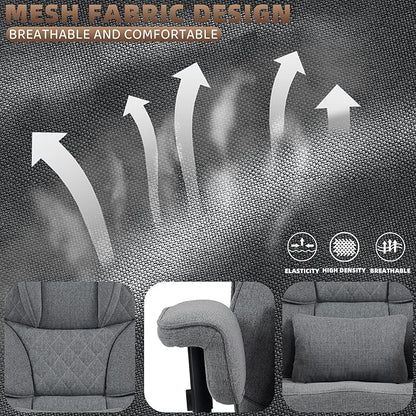 Vonesse Big and Tall Office Chair, Computer Chair with Soft Adjustable Armrests, Ergonomic Gaming Chair with Breathable Linen Design, Executive Chairs with Footrest (Linen Fabric, Dark Gray)