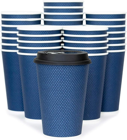 Disposable Coffee Cups With Lids - 12 oz Togo Coffee Cup With Lid (80 Set). To go Travel Paper Hot Cups Insulated For Hot and Cold Beverage Drinks, No Sleeves Needed (Midnight Blue)