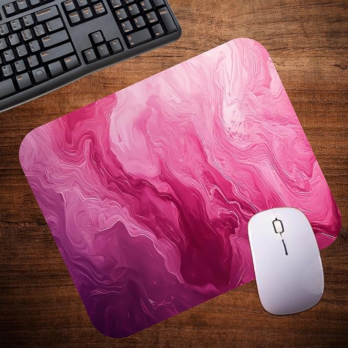 Pink Marble Agate Mouse Pad Mat Mousepad for Desk Computer Laptop PC Gaming Home or Office Gift Marbled Abstract (Dark Pink MP43)
