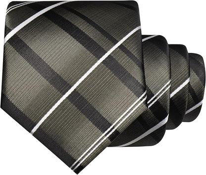JEMYGINS Mens Striped Tie and Pocket Square with Tie Clip Lapel Pin Set 4PCS