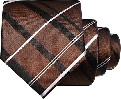 JEMYGINS Mens Striped Tie and Pocket Square with Tie Clip Lapel Pin Set 4PCS