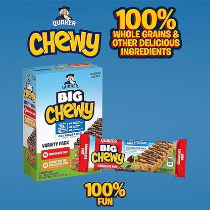 Quaker Big Chewy Granola Bars, 60% Larger, 2 Flavor Variety Pack, 36 Count (Pack of 1)