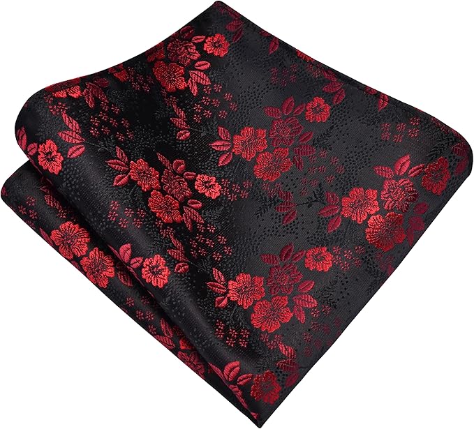 GUSLESON 3.15"（8cm） Mens Floral Tie and Lapel Pin Necktie Hankerchief Cufflinks Set for Men