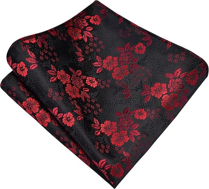 GUSLESON 3.15"（8cm） Mens Floral Tie and Lapel Pin Necktie Hankerchief Cufflinks Set for Men