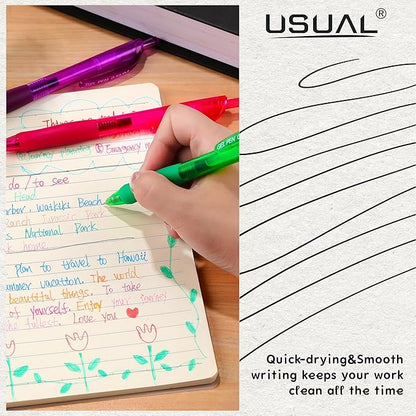 USUAL 12 Pack Retractable Gel Pens 0.5 mm,Multicolor Ink Pen Fine Point Quick Dry Smooth Writing Rollerball Pens,Writing Ballpoint Pens for Office School Supplies